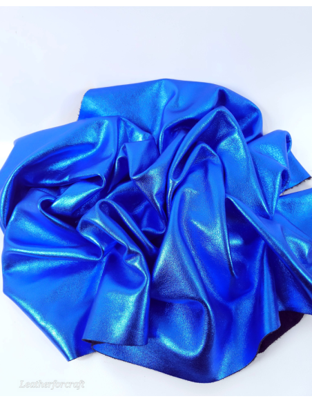 Eletric Blue 9075 Laminado Metallic Luxurious Calf Soft Leather