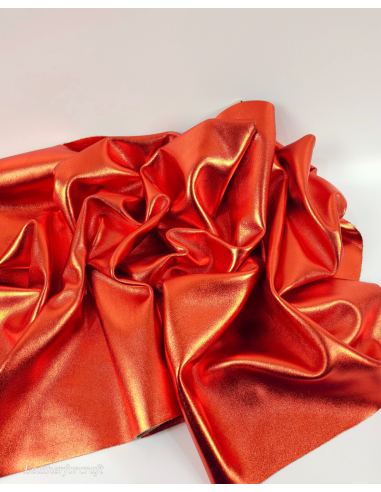 Orange 9044 Laminado Metallic Luxurious Calf Soft Leather