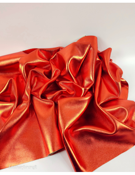 Orange 9044 Laminado Metallic Luxurious Calf Soft Leather