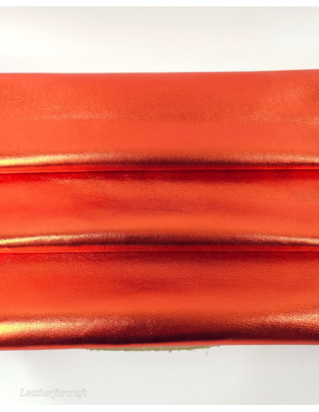 Orange 9044 Laminado Metallic Luxurious Calf Soft Leather