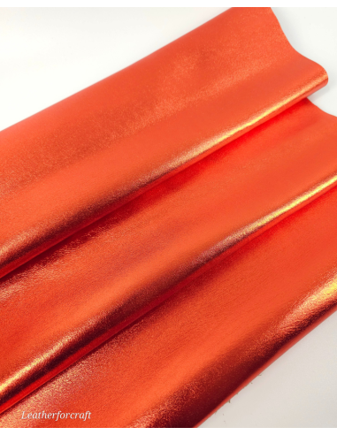 Orange 9044 Laminado Metallic Luxurious Calf Soft Leather