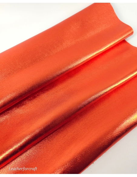 Orange 9044 Laminado Metallic Luxurious Calf Soft Leather