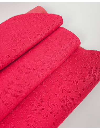 Paradise Pink Flower Lace Embossed Texture Leather