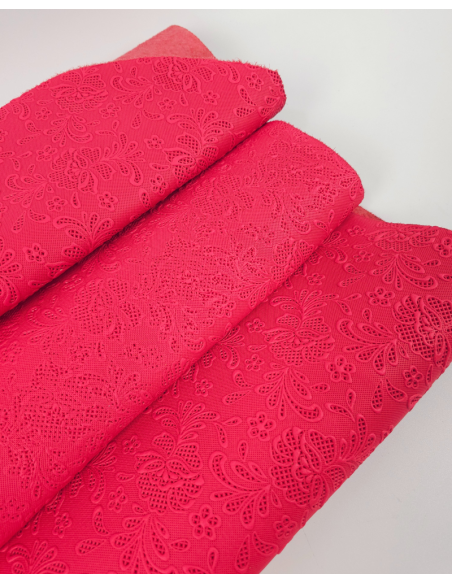 Paradise Pink Flower Lace Embossed Texture Leather