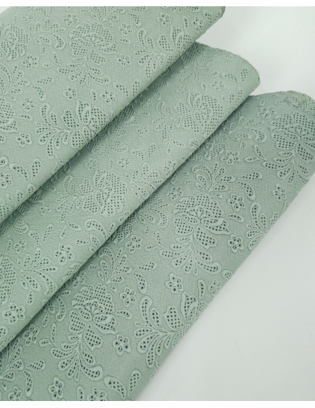 Silt Green Flower Lace Embossed Texture Leather