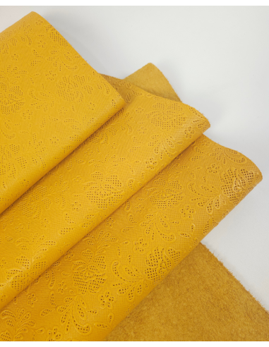 Golden Rod Flower Lace Embossed Texture Leather