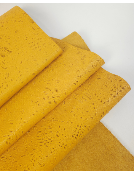 Golden Rod Flower Lace Embossed Texture Leather