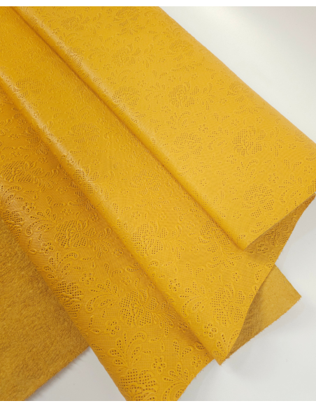 Golden Rod Flower Lace Embossed Texture Leather