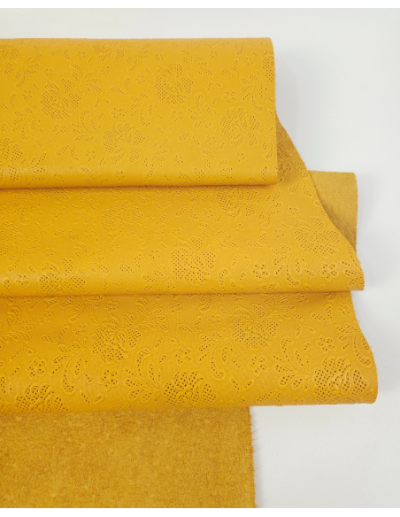 Golden Rod Flower Lace Embossed Texture Leather