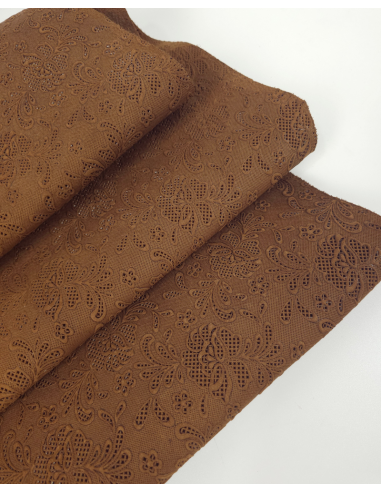Toffee Flower Lace Embossed Texture Leather