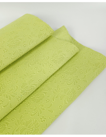 Sunny Lime Flower Lace Embossed Texture Leather