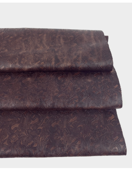 French Roast Western Floral Vintage Pull Up Embossed Texture Leather