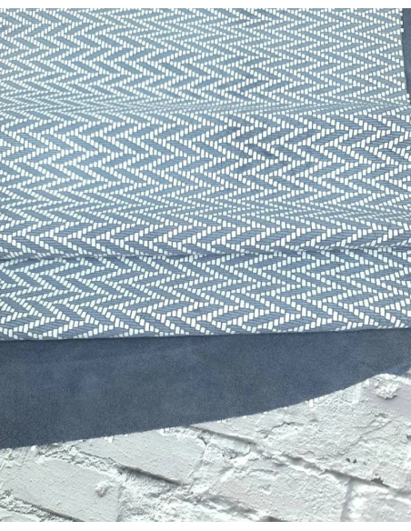 Blue Mirage and White Braided Knit Printed Suede Leather
