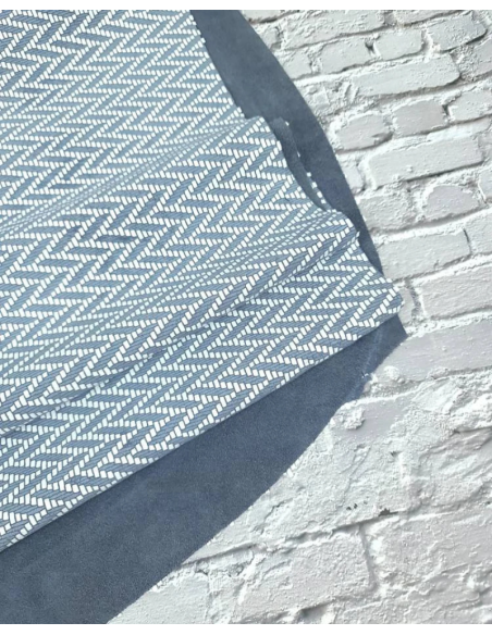 Blue Mirage and White Braided Knit Printed Suede Leather