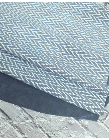 Blue Mirage and White Braided Knit Printed Suede Leather