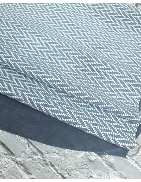 Blue Mirage and White Braided Knit Printed Suede Leather