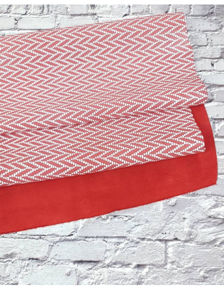 Chili Red and White Braided Knit Printed Suede Leather