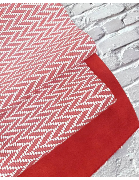 Chili Red and White Braided Knit Printed Suede Leather