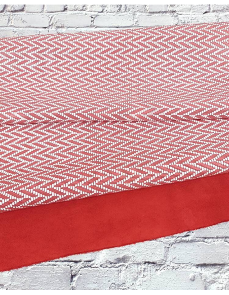 Chili Red and White Braided Knit Printed Suede Leather