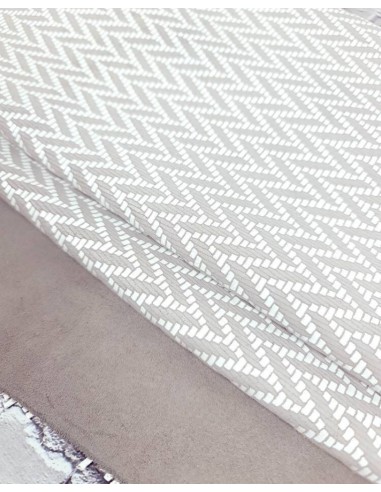 Grey Rose and White Braided Knit Printed Suede Leather