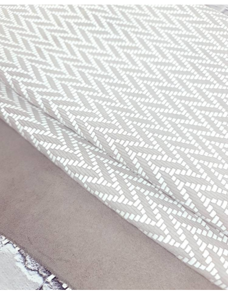 Grey Rose and White Braided Knit Printed Suede Leather
