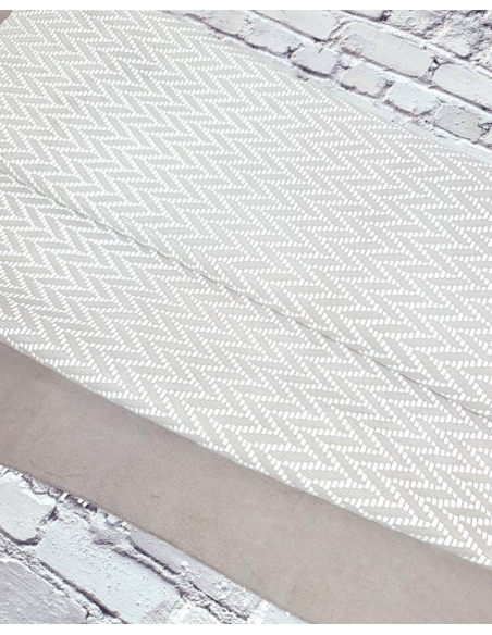 Grey Rose and White Braided Knit Printed Suede Leather