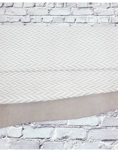 Grey Rose and White Braided Knit Printed Suede Leather