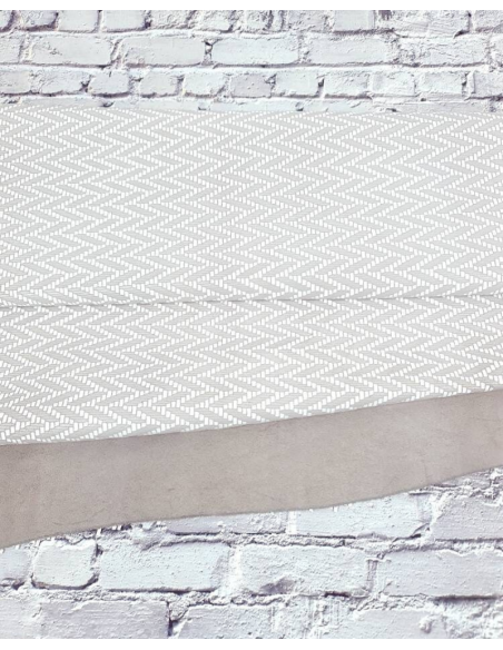 Grey Rose and White Braided Knit Printed Suede Leather