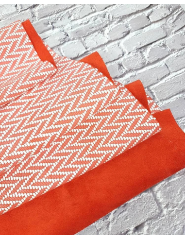 Orangeade and White Braided Knit Printed Suede Leather