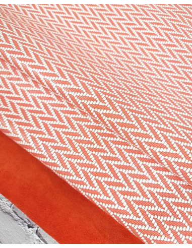Orangeade and White Braided Knit Printed Suede Leather