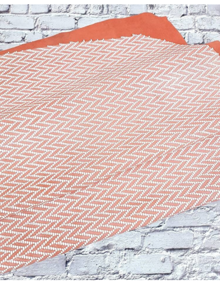Apricot and White Braided Knit Printed Suede Leather