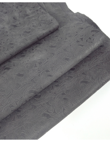 Charcoal Gray Western Floral Vintage Pull Up Embossed Texture Leather