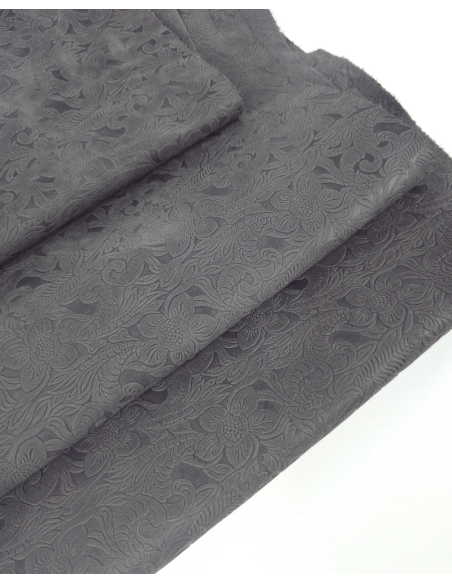 Charcoal Gray Western Floral Vintage Pull Up Embossed Texture Leather