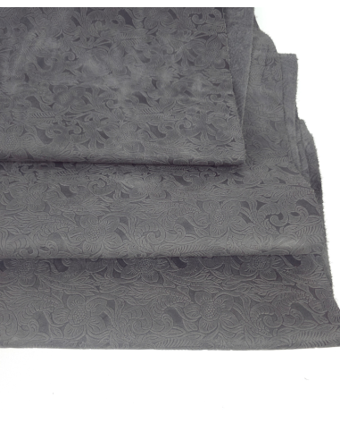 Charcoal Gray Western Floral Vintage Pull Up Embossed Texture Leather