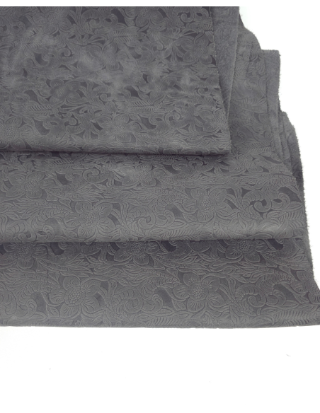 Charcoal Gray Western Floral Vintage Pull Up Embossed Texture Leather