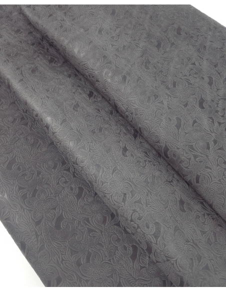 Charcoal Gray Western Floral Vintage Pull Up Embossed Texture Leather