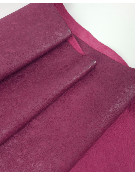 Raspberry Coulis Western Floral Embossed Texture Leather