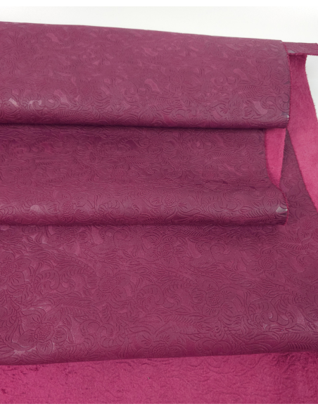 Raspberry Coulis Western Floral Embossed Texture Leather