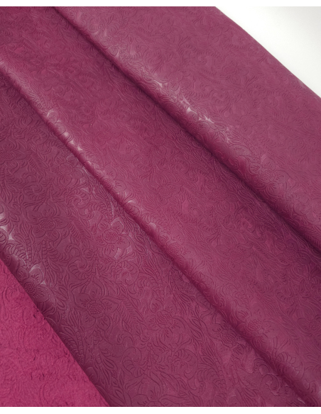 Raspberry Coulis Western Floral Embossed Texture Leather