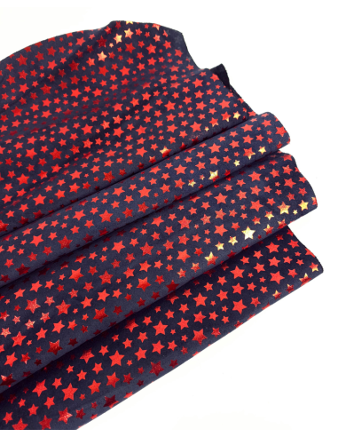 Navy Blue and Red Metallic Stars Suede Leather