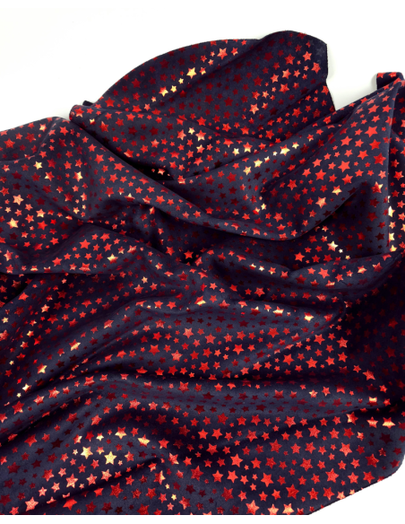 Navy Blue and Red Metallic Stars Suede Leather