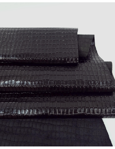 Black Patent Crocodile Alligator Leather Embossed Texture Amazing Relief LFC CROCK1