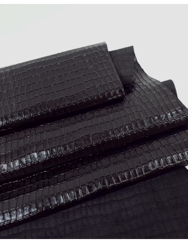 Black Patent Crocodile Alligator Leather Embossed Texture Amazing Relief LFC CROCK1