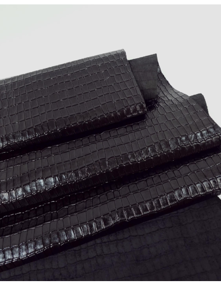 Black Patent Crocodile Alligator Leather Embossed Texture Amazing Relief LFC CROCK1