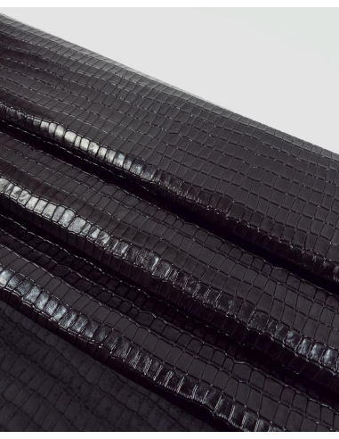 Black Patent Crocodile Alligator Leather Embossed Texture Amazing Relief LFC CROCK1