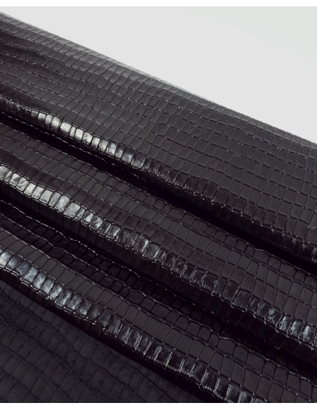 Black Patent Crocodile Alligator Leather Embossed Texture Amazing Relief LFC CROCK1