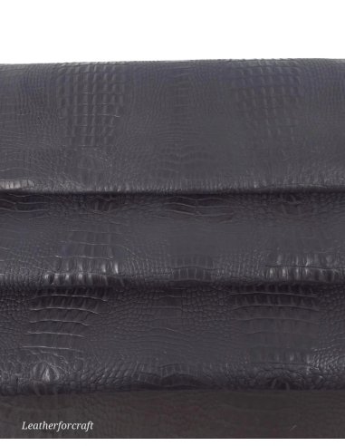 Black Rustic Crocodile Alligator Leather Embossed Texture Amazing Relief OZ 2018 V2