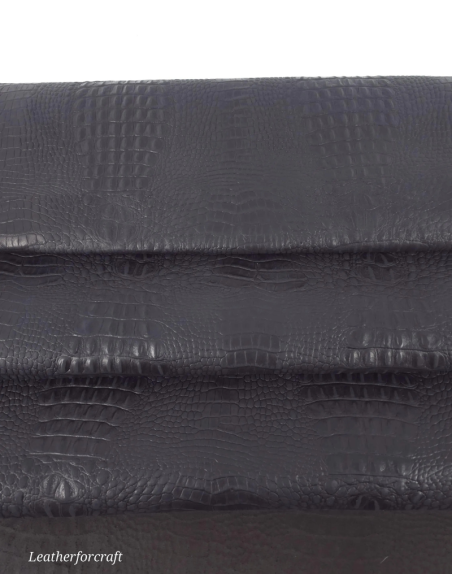 Black Rustic Crocodile Alligator Leather Embossed Texture Amazing Relief OZ 2018 V2