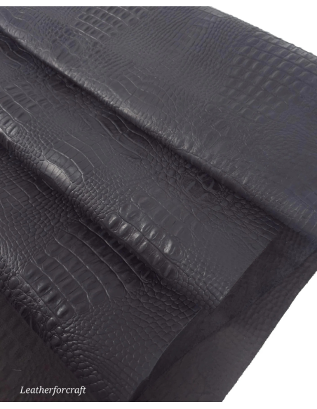 Black Rustic Crocodile Alligator Leather Embossed Texture Amazing Relief OZ 2018 V2
