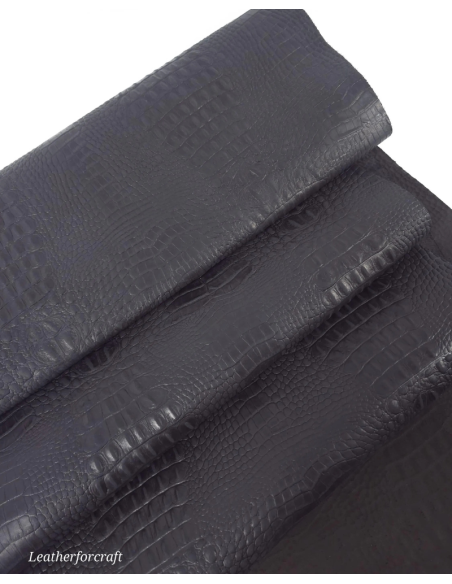 Black Rustic Crocodile Alligator Leather Embossed Texture Amazing Relief OZ 2018 V2